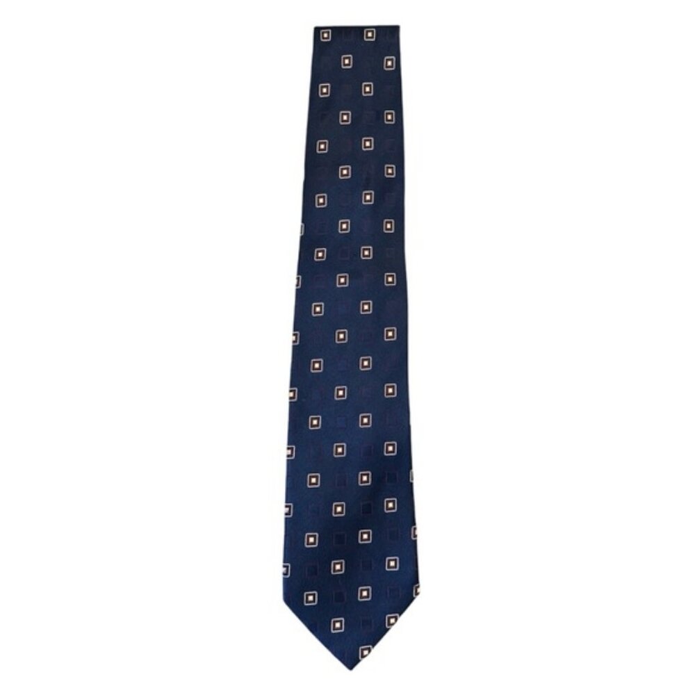 Alexander Julian silk tie burgundy & gold square pattern on navy background